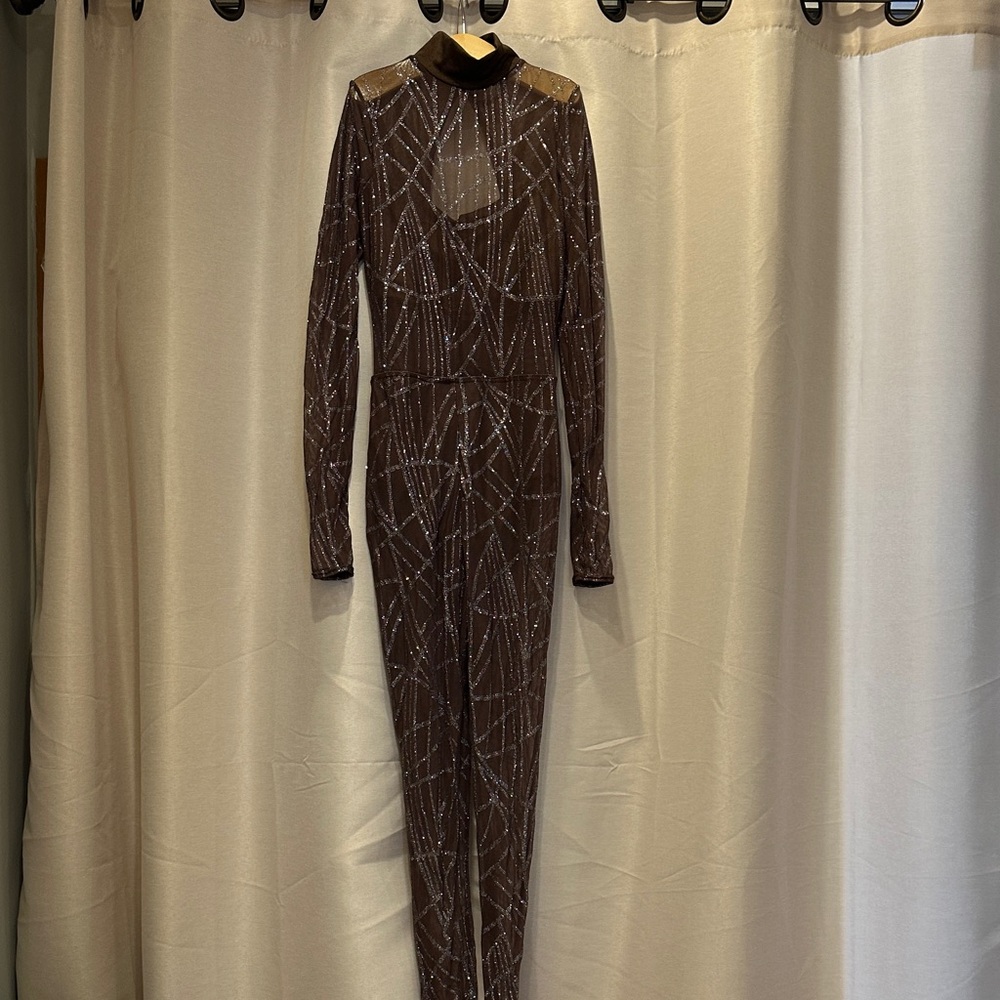 Weissman Brown Sheer Long Sleeve Bodysuit/performance costume